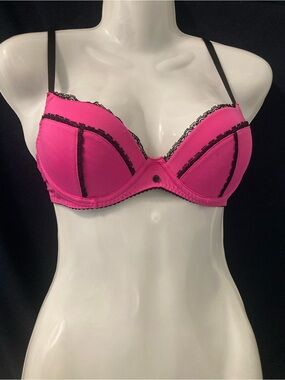 Jacob Pink Push Up Bra Black Lace Trim Size 34B